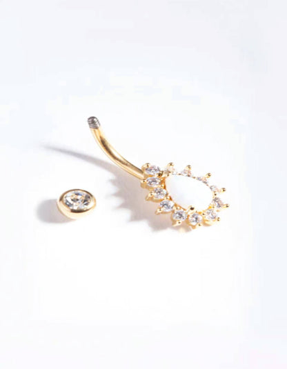 Gold Titanium Opal Diamante Belly Bar