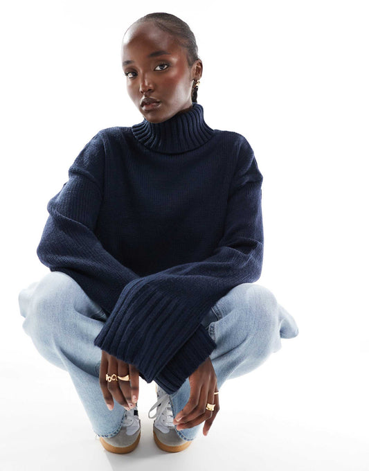 Tall Cropped Roll Neck Jumper