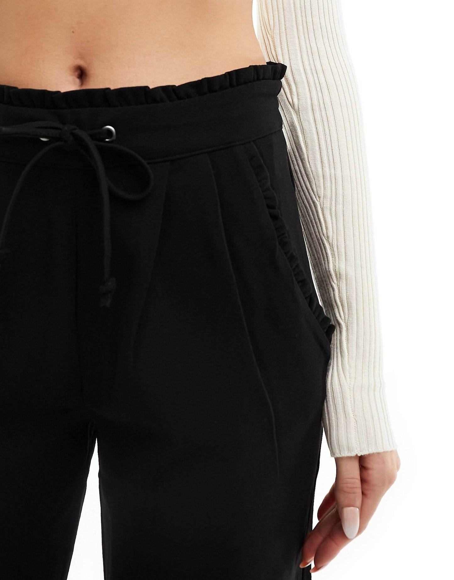 Slim Fit Trousers With Frill Waistband