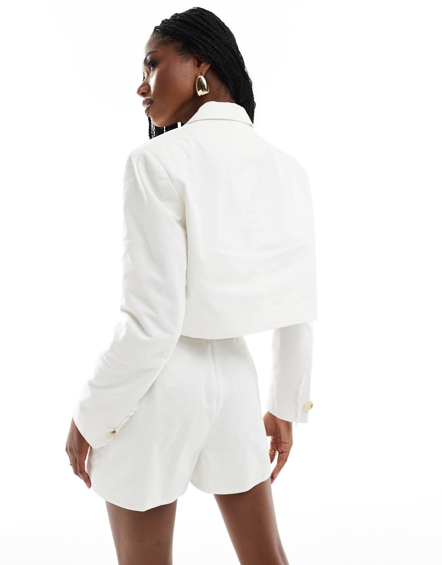 Linen Look Frayed Trim Cropped Blazer Co-Ord