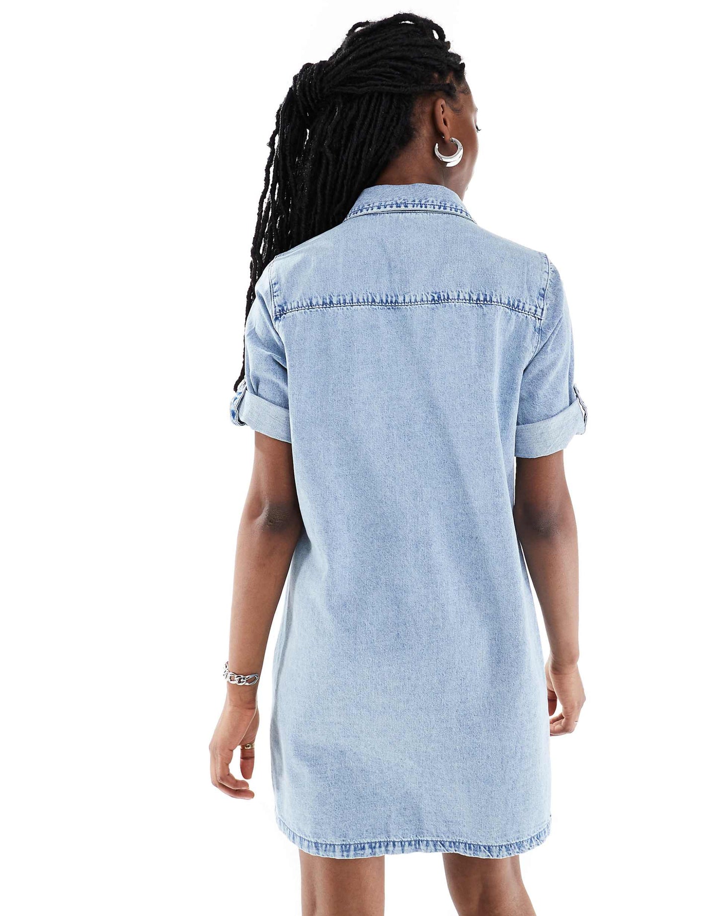 Rolled Sleeve Denim Mini Dress
