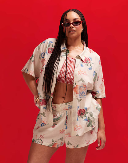 Curve Linen Look Co-Ord Boxy Beach Shirt