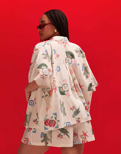 Curve Linen Look Co-Ord Boxy Beach Shirt