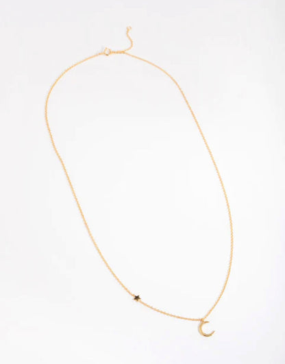 Gold Plated Sterling Silver Asymmetrical Celestial Necklace