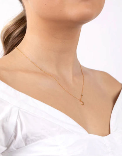 Gold Plated Sterling Silver Asymmetrical Celestial Necklace