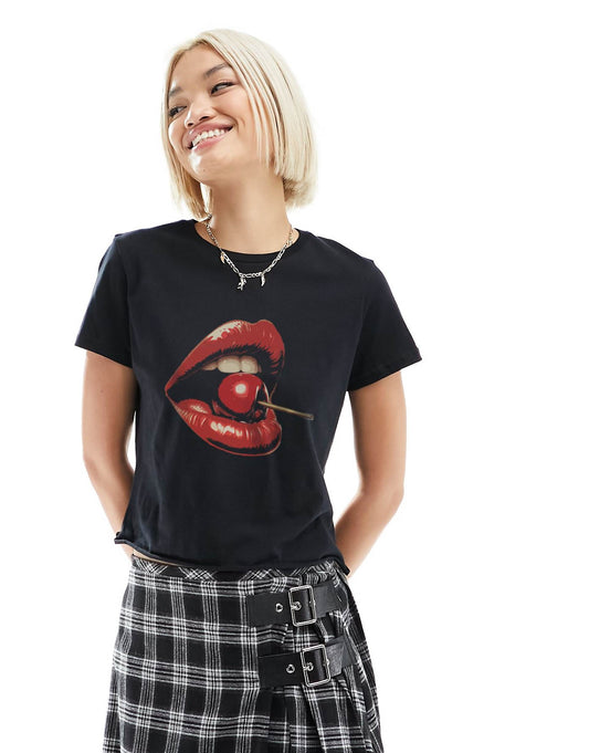 Baby Tee With Cherry Lips Graphic