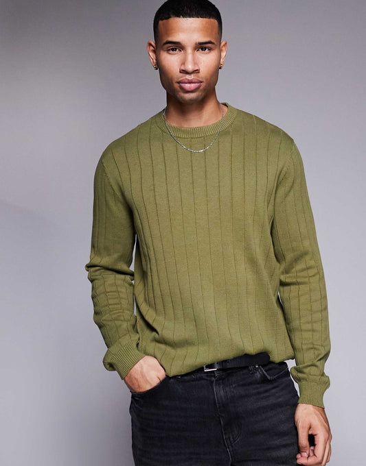 Relaxed Knitted Wide Rib Jumper