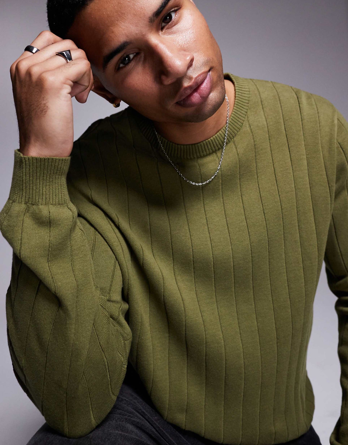 Relaxed Knitted Wide Rib Jumper