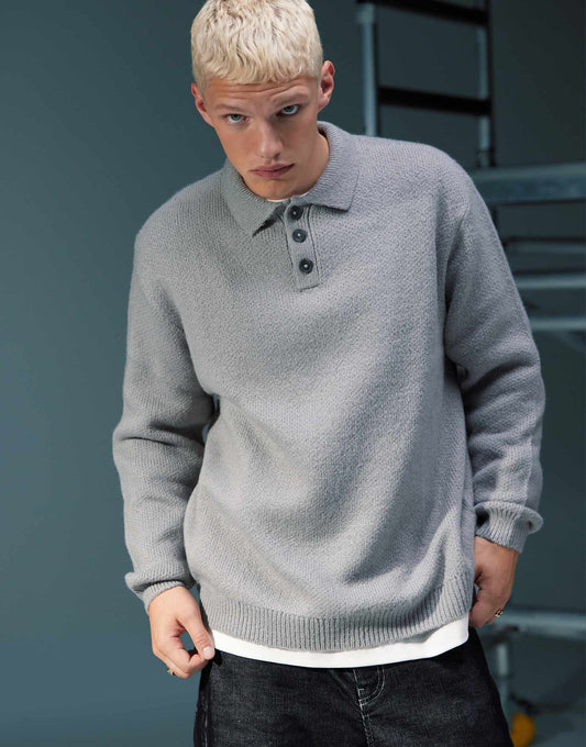 Oversized Brushed Knitted Polo