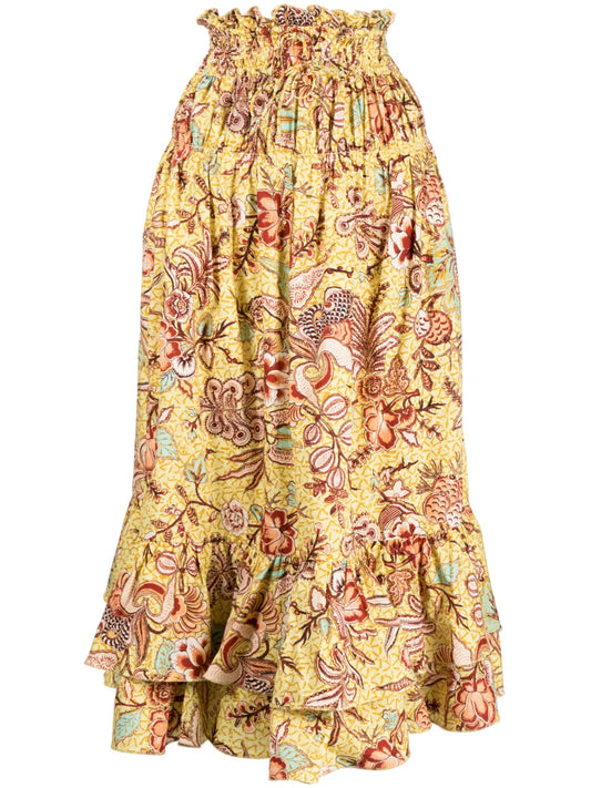 Acacia Calla Lily-Print Midi Skirt