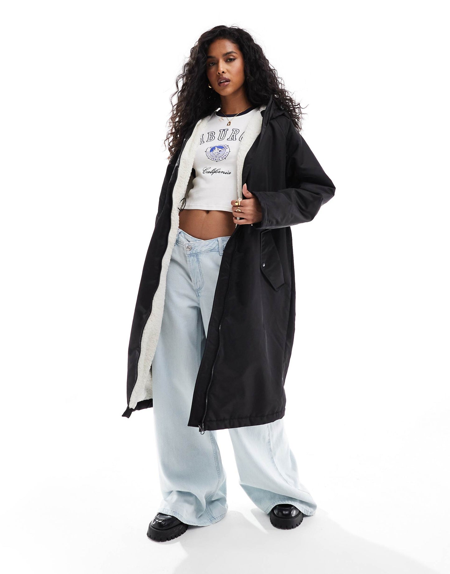 Borg Lined Longline Rain Coat
