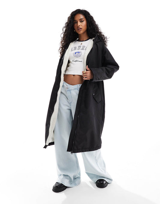 Borg Lined Longline Rain Coat