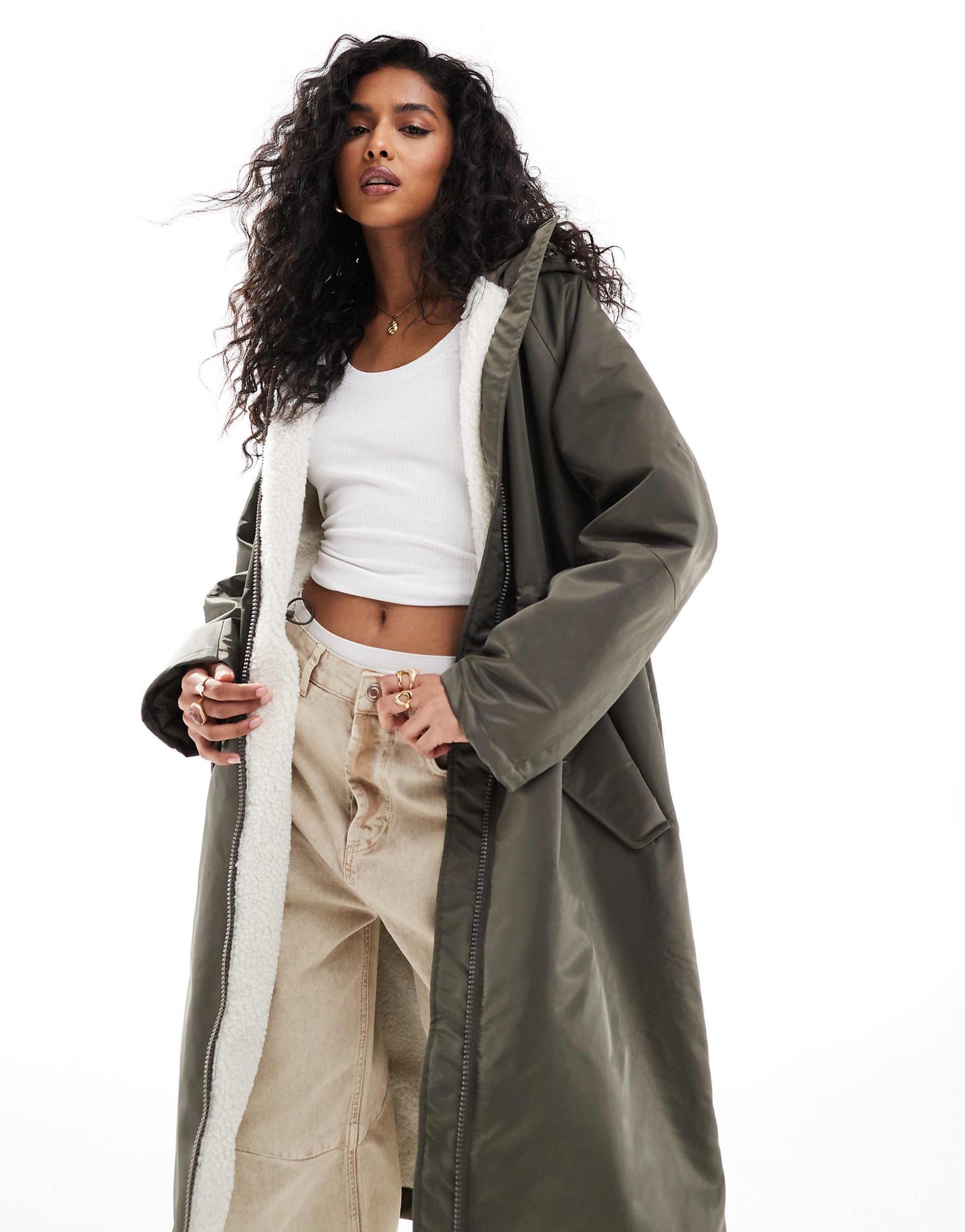 Borg Lined Longline Rain Coat