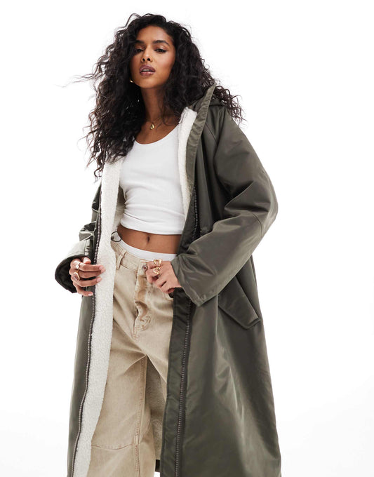 Borg Lined Longline Rain Coat