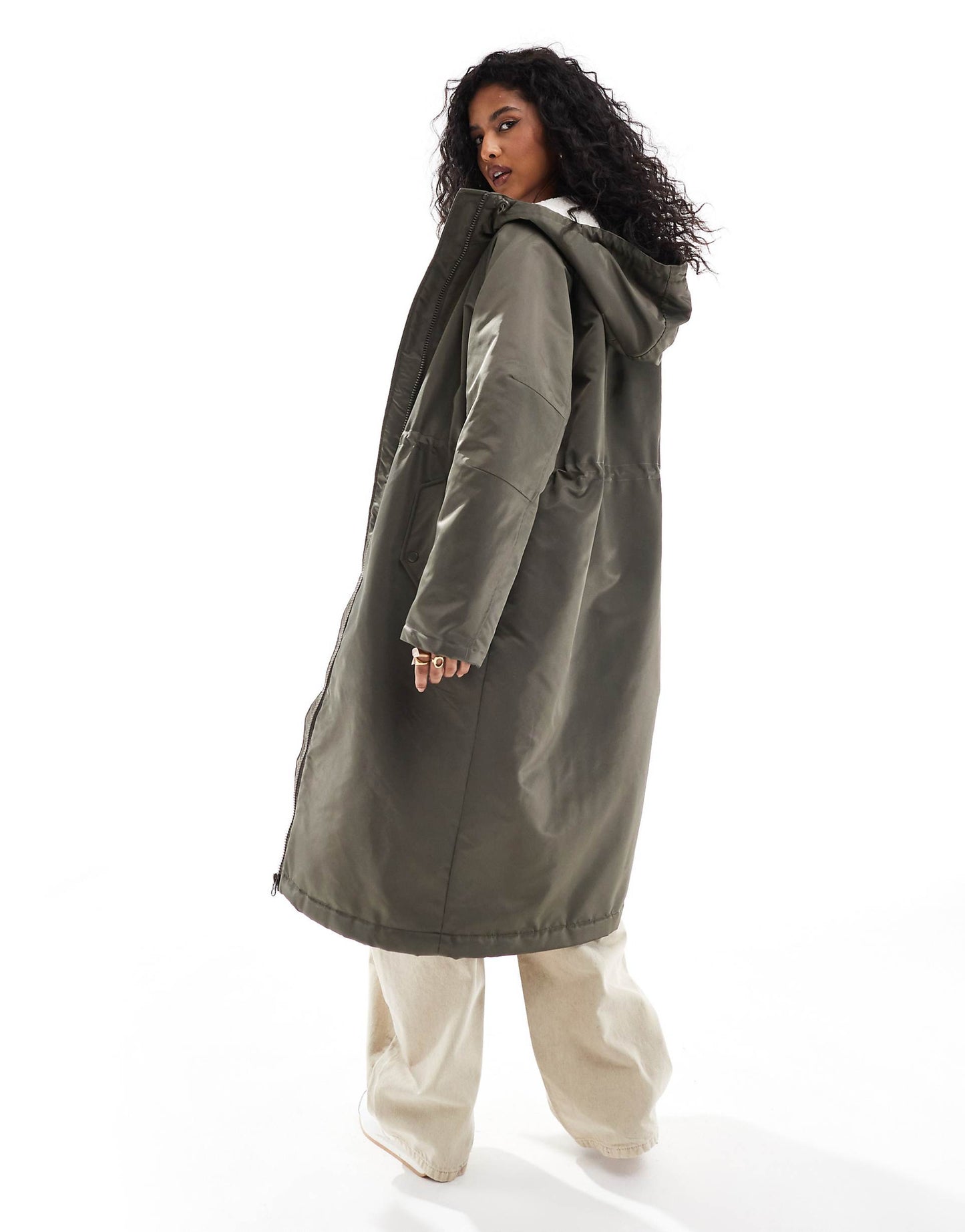 Borg Lined Longline Rain Coat