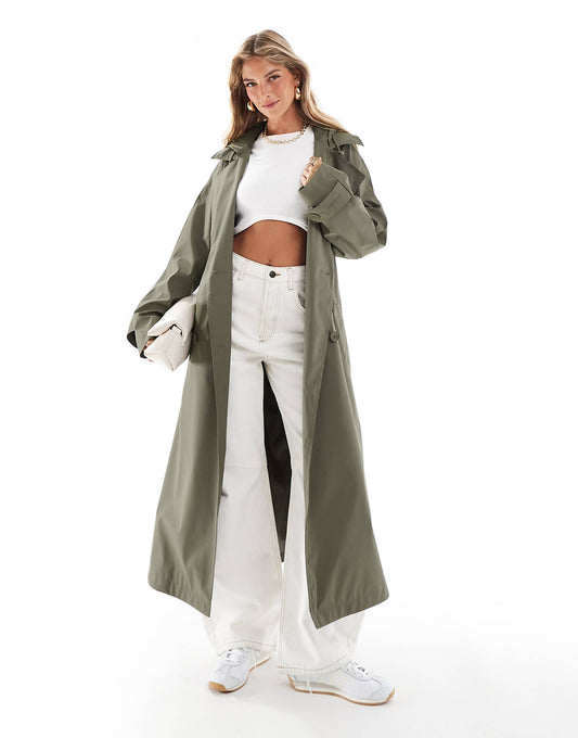 Rubberised Rain Hooded Trench Coat With Belt Detail