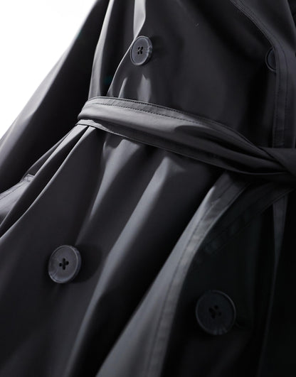 Curve Rubberised Rain Hooded Trench Coat With Belt Detail