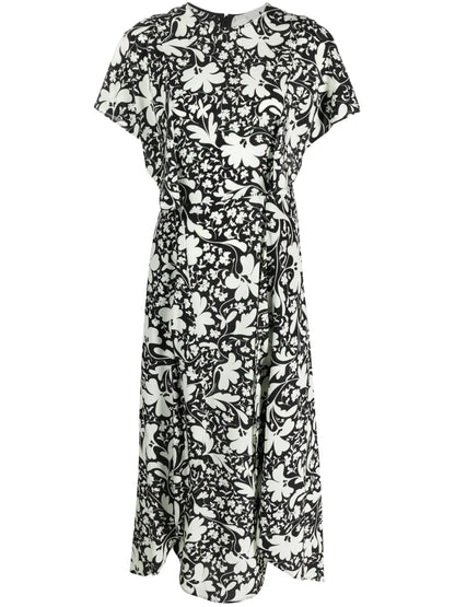Forest Floral-Print Silk Dress
