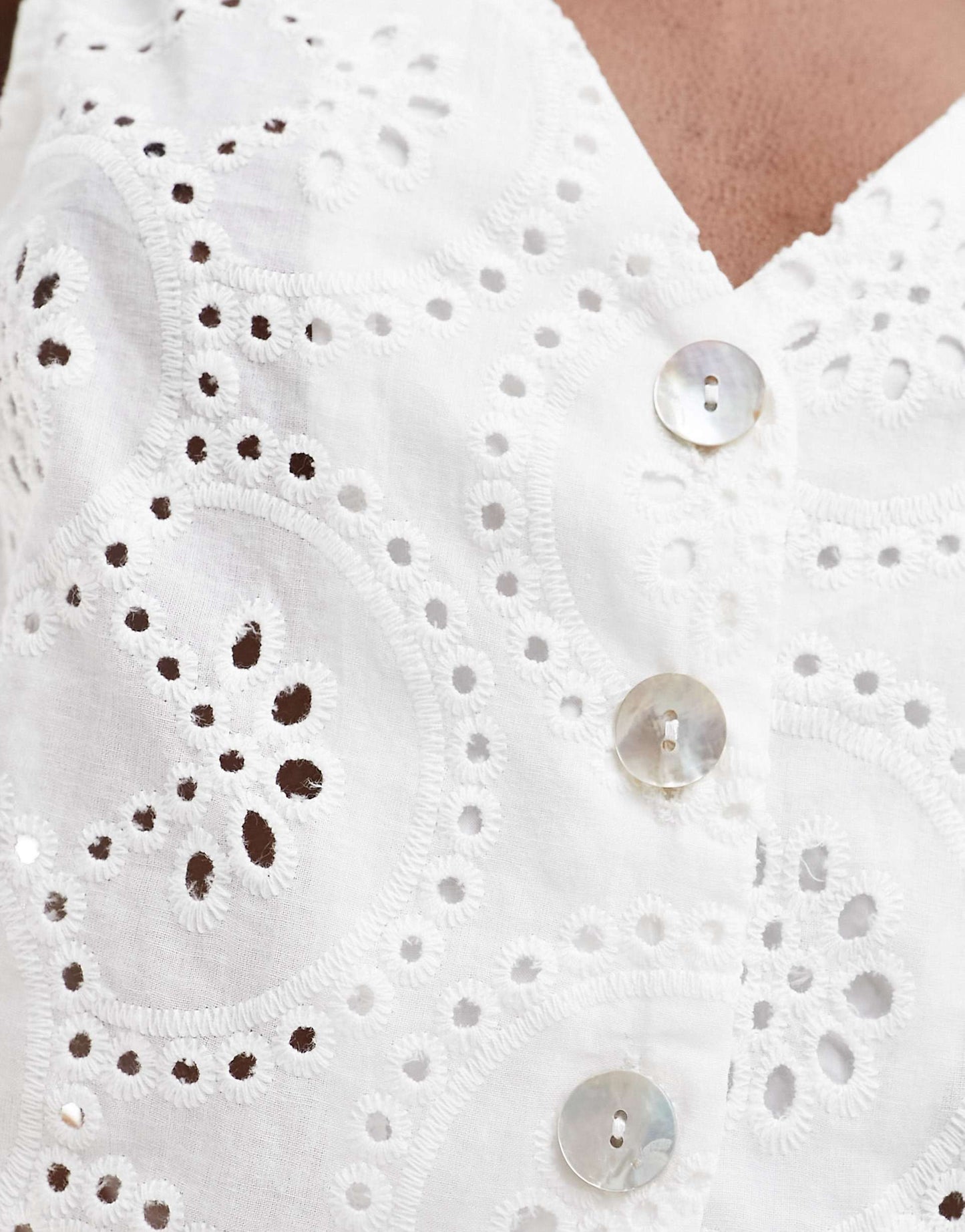 Broderie Button Detail Sleeveless Top Co-Ord