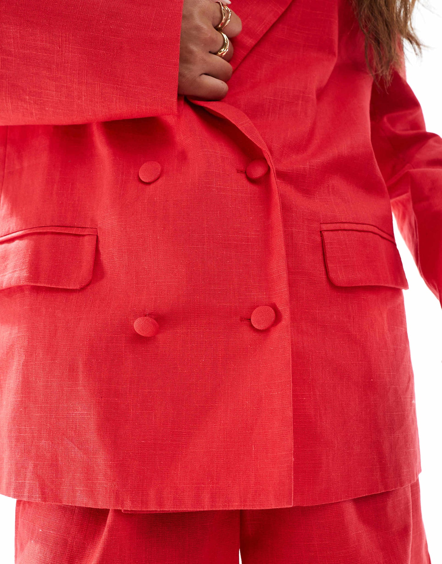 Linen Look Tailored Oversized Double Breasted Blazer Co-Ord