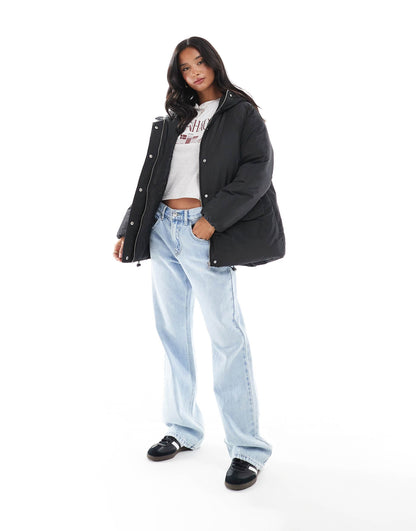 Petite Oversized Puffer Jacket With Hood
