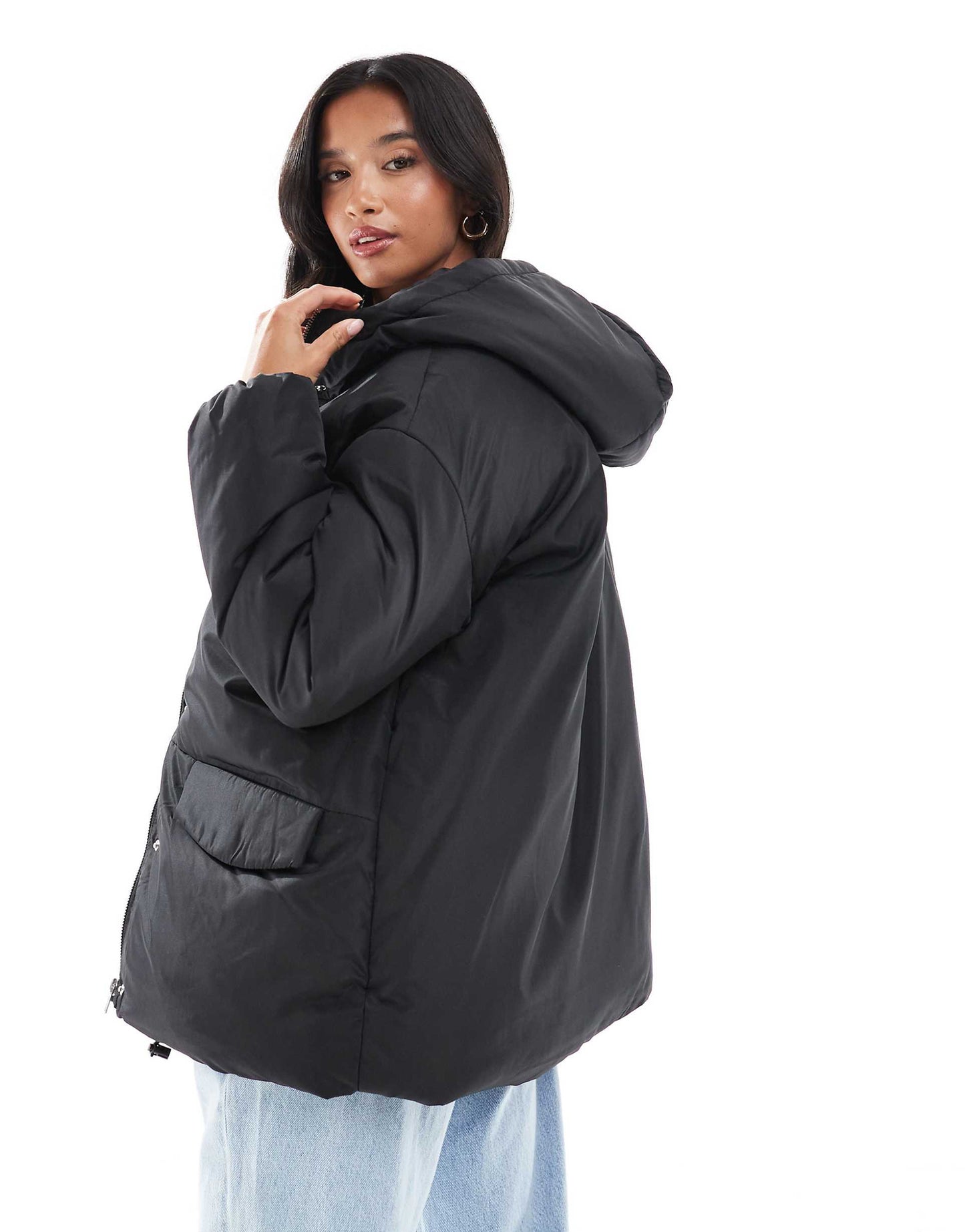 Petite Oversized Puffer Jacket With Hood