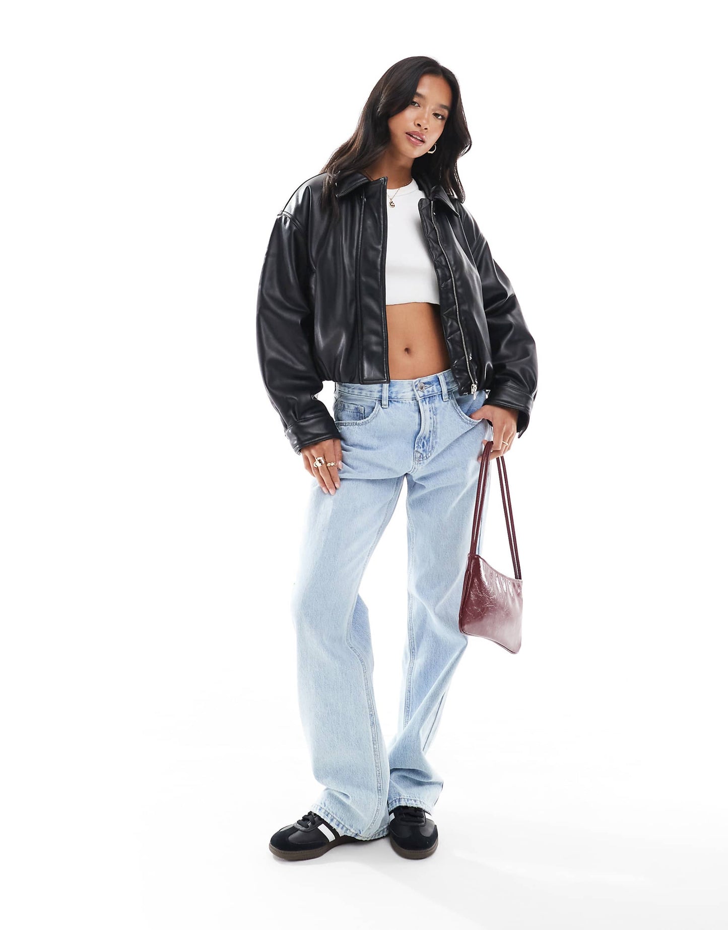 Petite Clean Leather Look Bomber Jacket