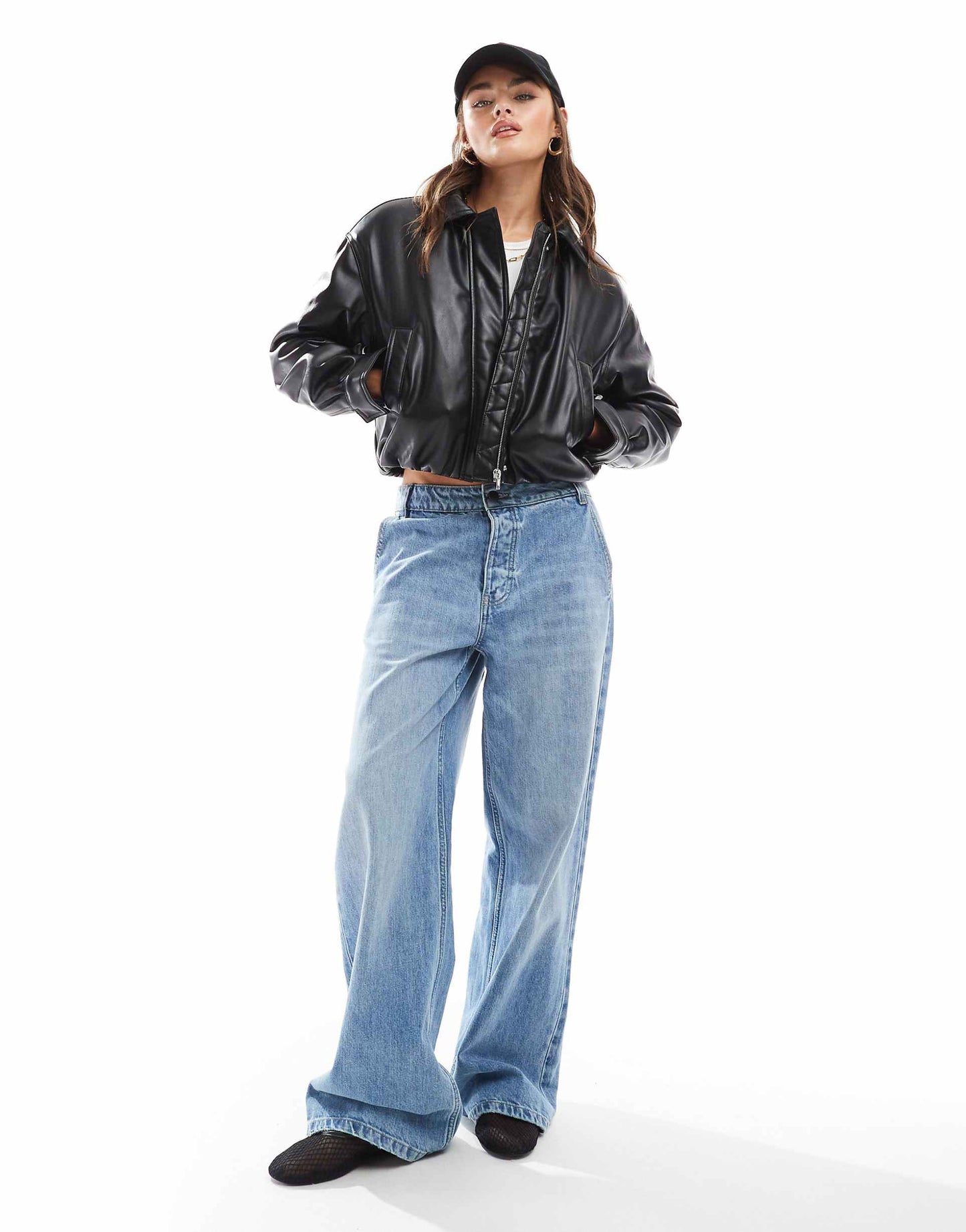 Clean Leather Look Bomber Jacket