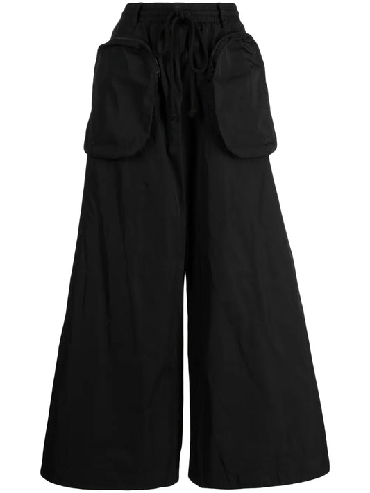 Oversized-Pockets Wide-Leg Trousers