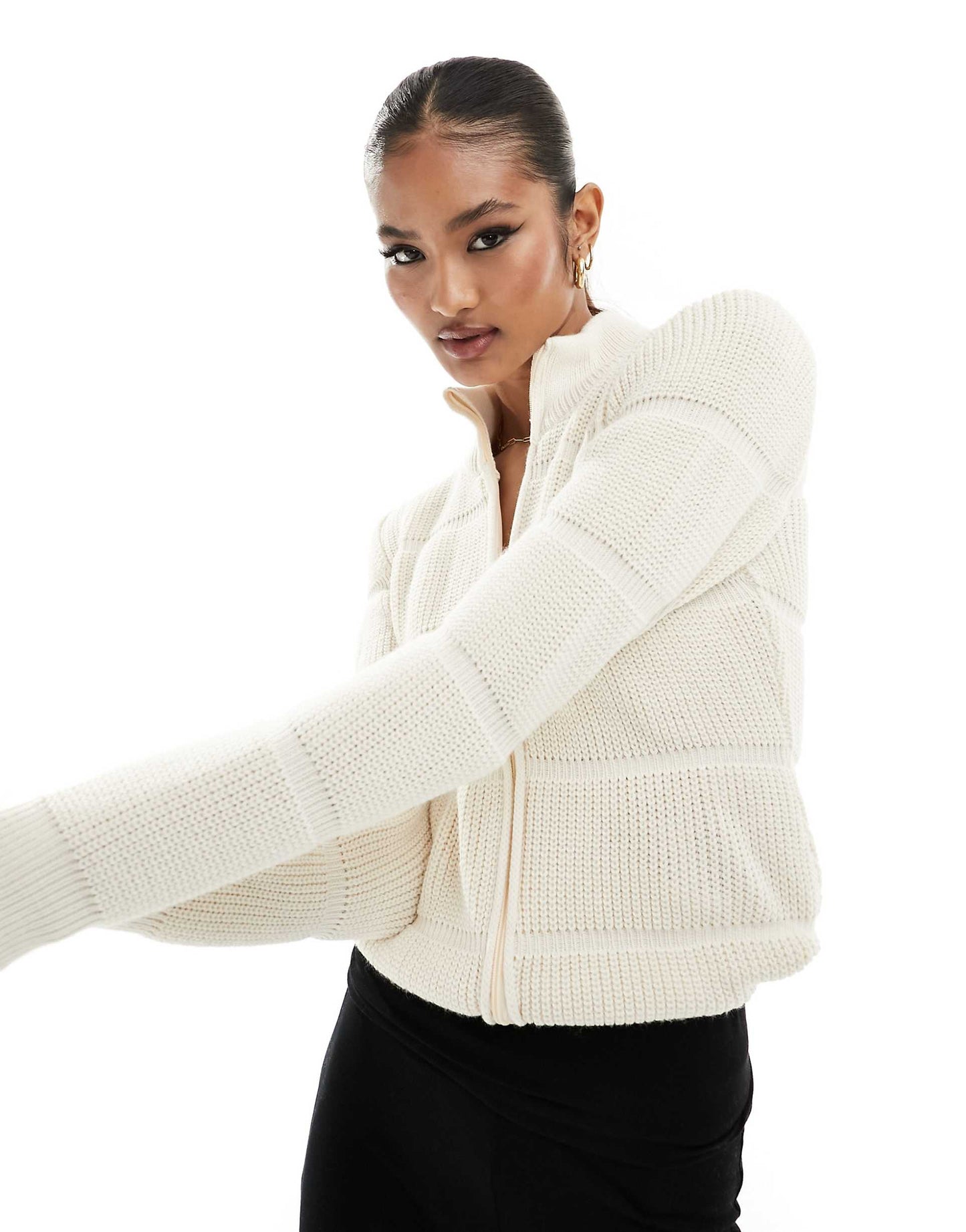 Bubble Knitted Zip Through Jumper