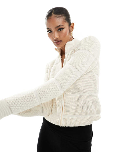 Bubble Knitted Zip Through Jumper