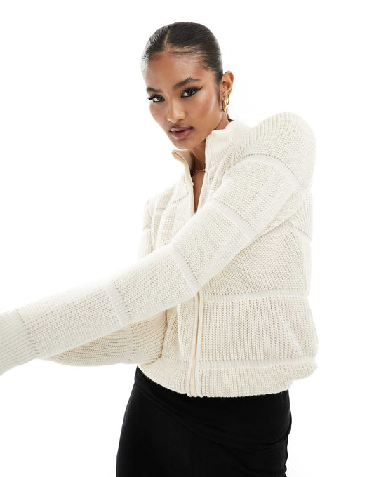 Bubble Knitted Zip Through Jumper