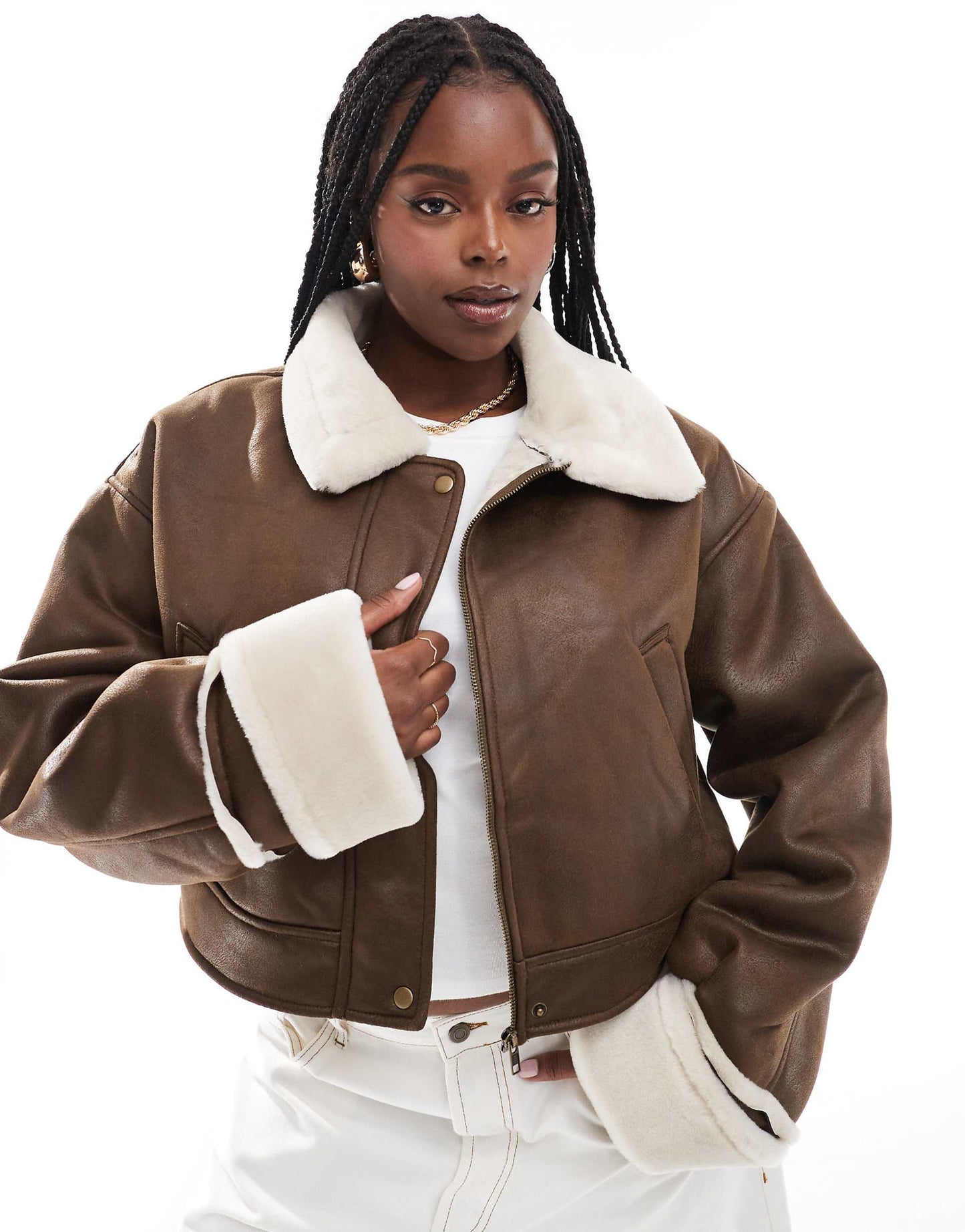 Curve Top Collar Shearling Jacket