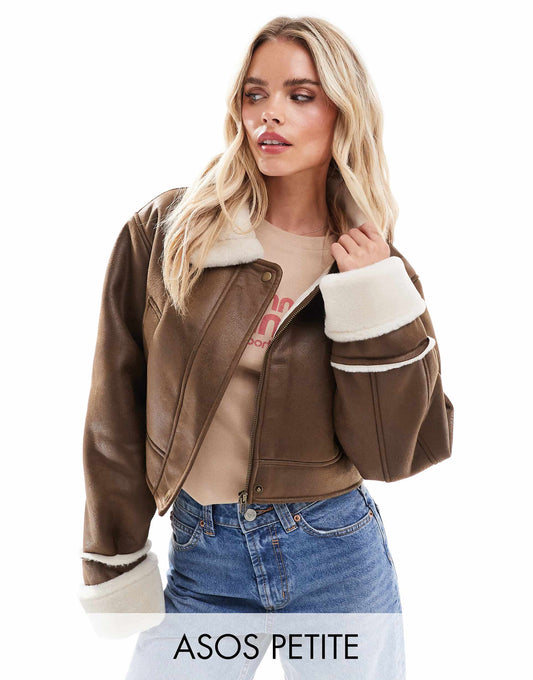 Petite Top Collar Shearling Jacket