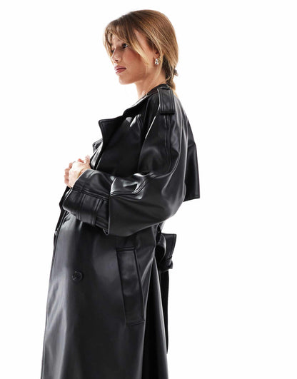 Leather Look Trench Coat