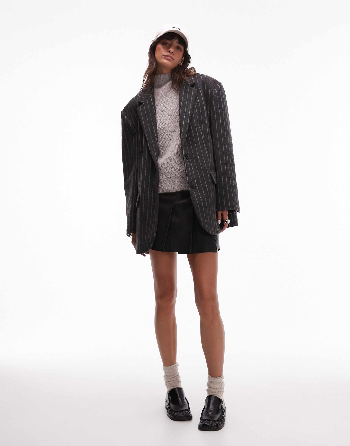 Brushed Wool Look Pinstripe Blazer Coat