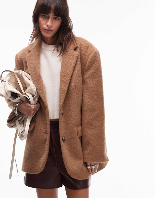 Brushed Wool Look Blazer Coat