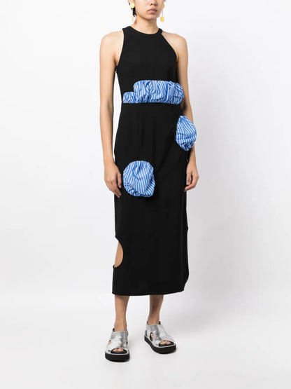 Striped-Panel Sleeveless Midi Dress