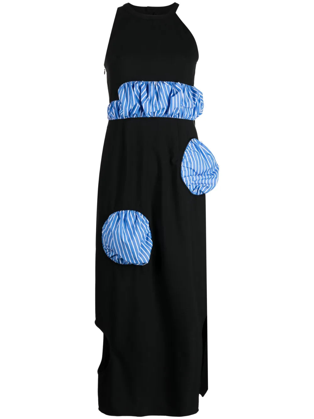 Striped-Panel Sleeveless Midi Dress