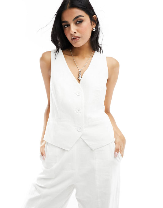 Linen Look Tailored Cross Back Waistcoat Co-Ord