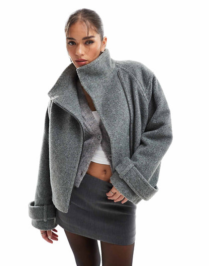 Funnel Neck Brushed Formal Biker Jacket