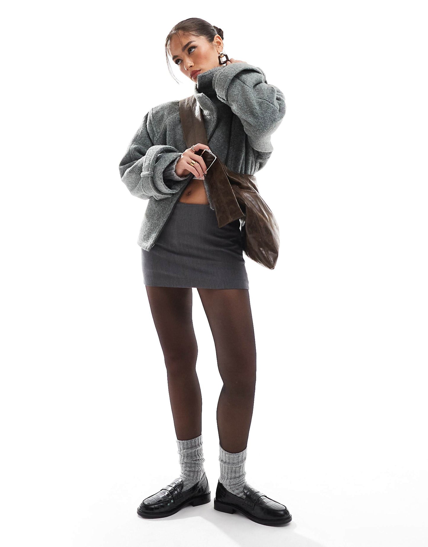 Funnel Neck Brushed Formal Biker Jacket