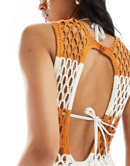 Open Knit Sleeveless Beach Maxi Dress