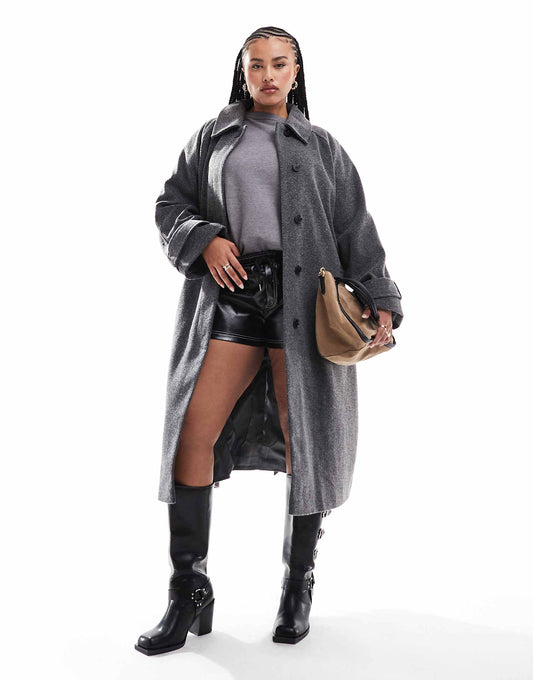 Curve Herringbone Top Collar Longline Coat