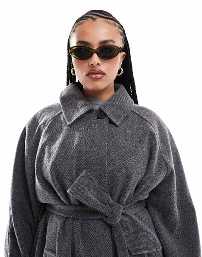 Curve Herringbone Top Collar Longline Coat