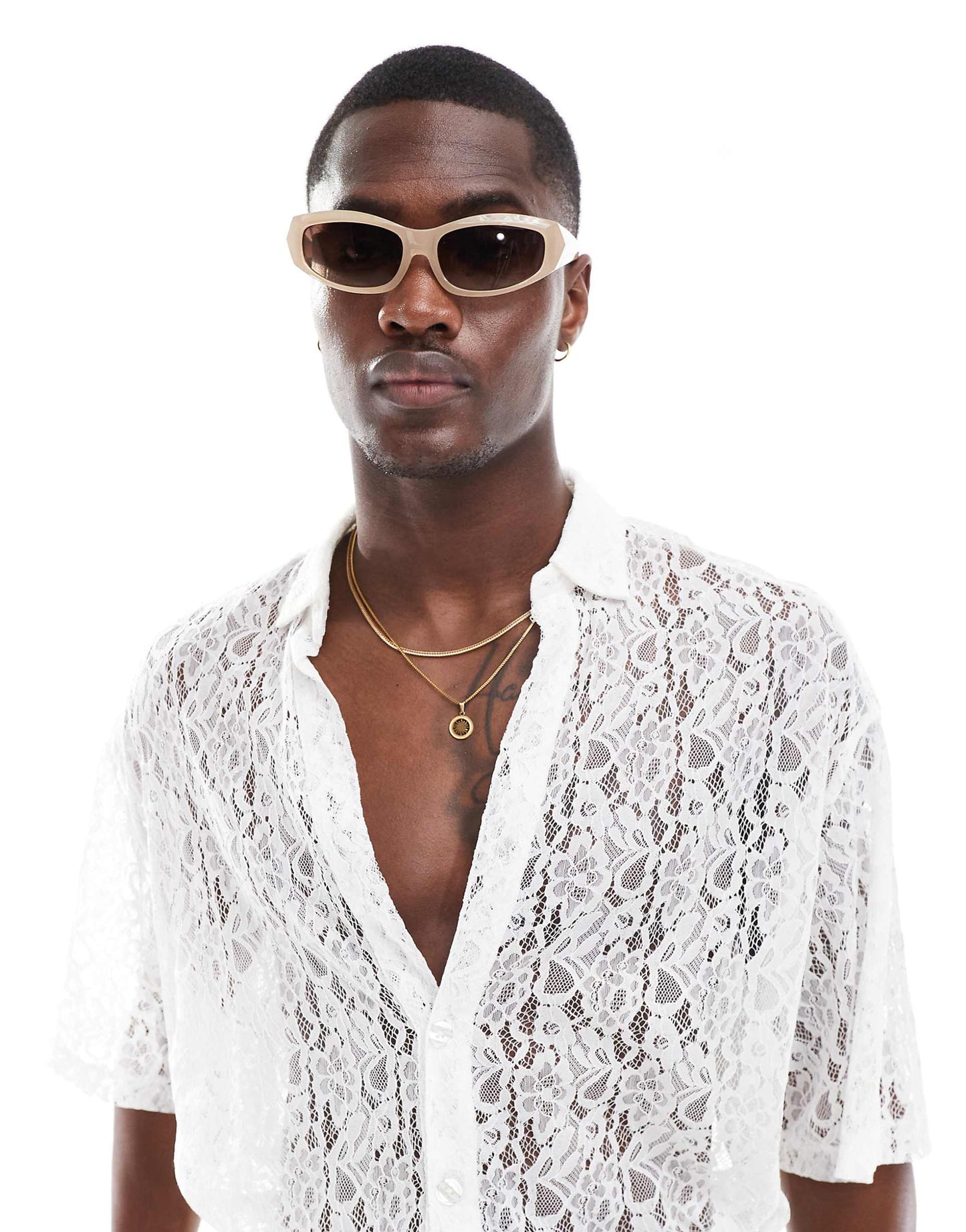 Relaxed Deep Neck Revere Lace Shirt