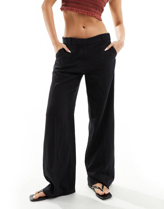 Emmie Low Waisted Linen Mix Trousers