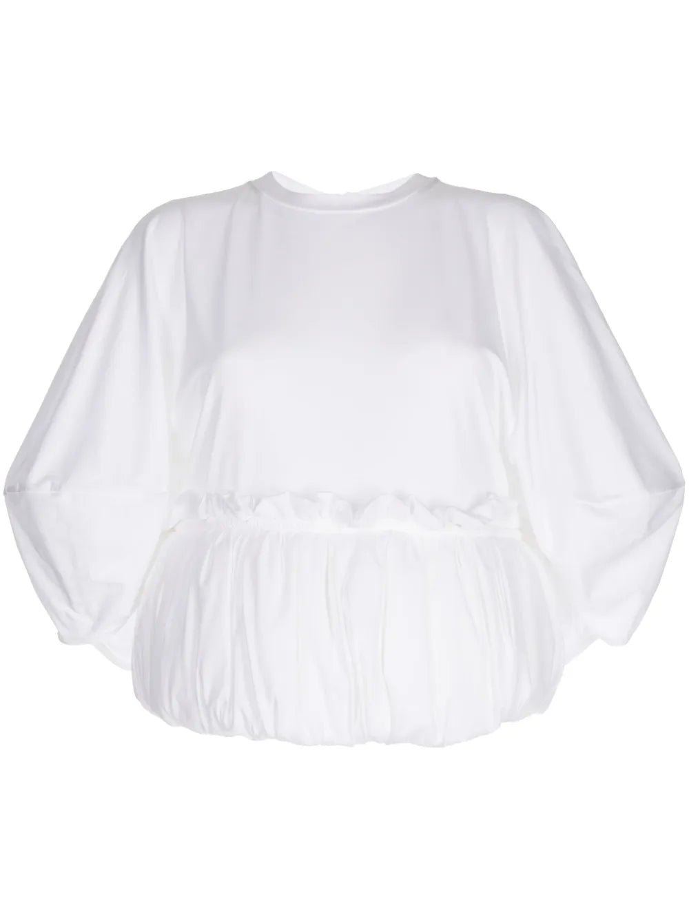 Long-Sleeve Puffball-Hem Blouse