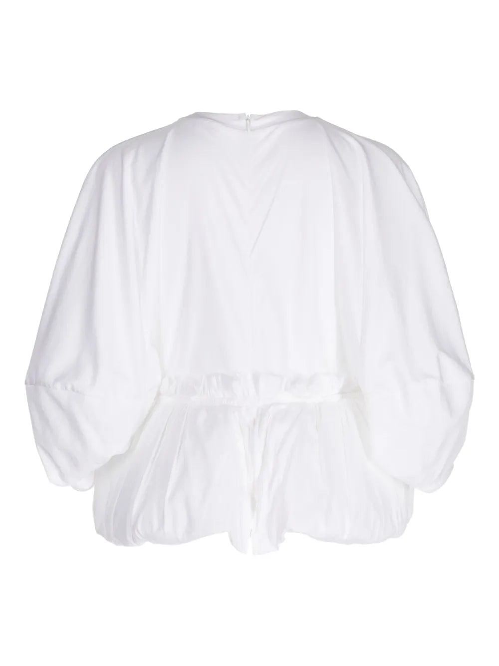 Long-Sleeve Puffball-Hem Blouse
