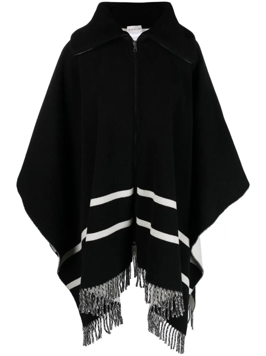 Fringe-Trim Striped Cape
